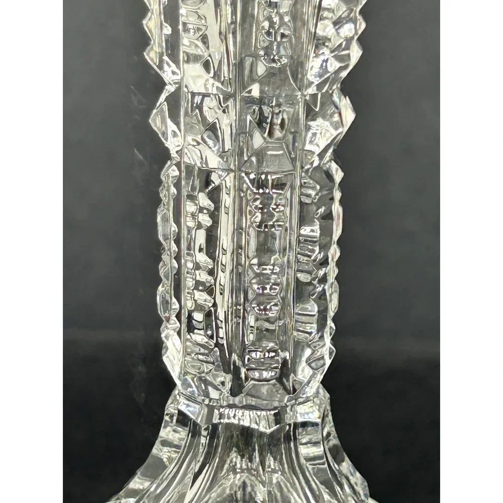Vintage Clear Pressed Glass Bud Vase Sawtooth Rim Geometric Pattern 4.25 Inch